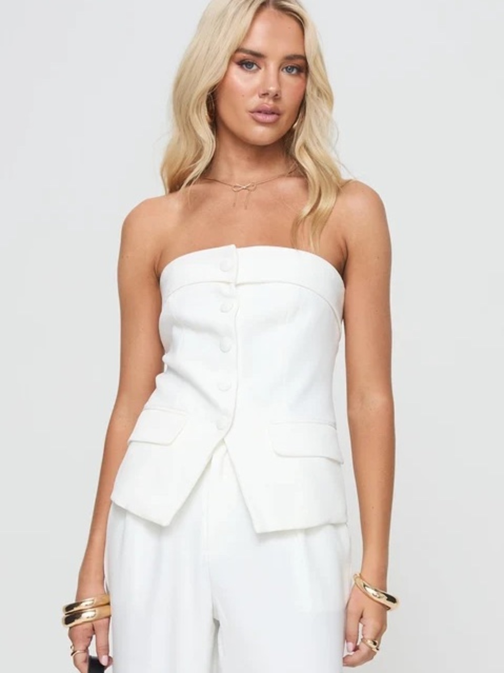 Princess Polly Change it Up white strapless top